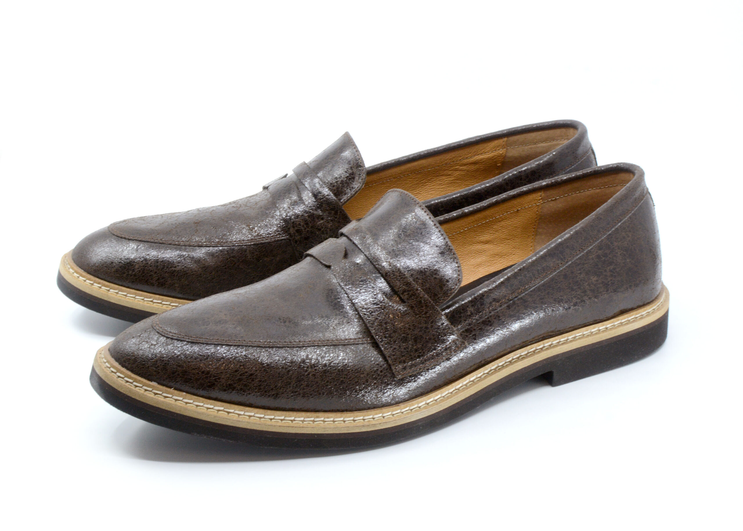 Klasyczne brązowe półbuty męskie Tadeusz ze skóry bydlęcej ze skórzanym otokiem R. Karoń