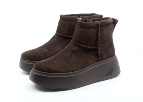 Ciepłe śniegowce Sweden z brązowego weluru na wysokiej podeszwie EVA z ociepleniem R. Karoń